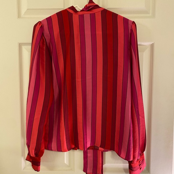 Express Pink & Red Striped Silky Blouse w/ Tie - Picture 4 of 4